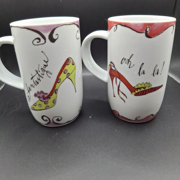 Rosanna Set Of 4 High Heel Shoe Design Coffee Mugs French Inspired Sayings - Picture 6 of 7